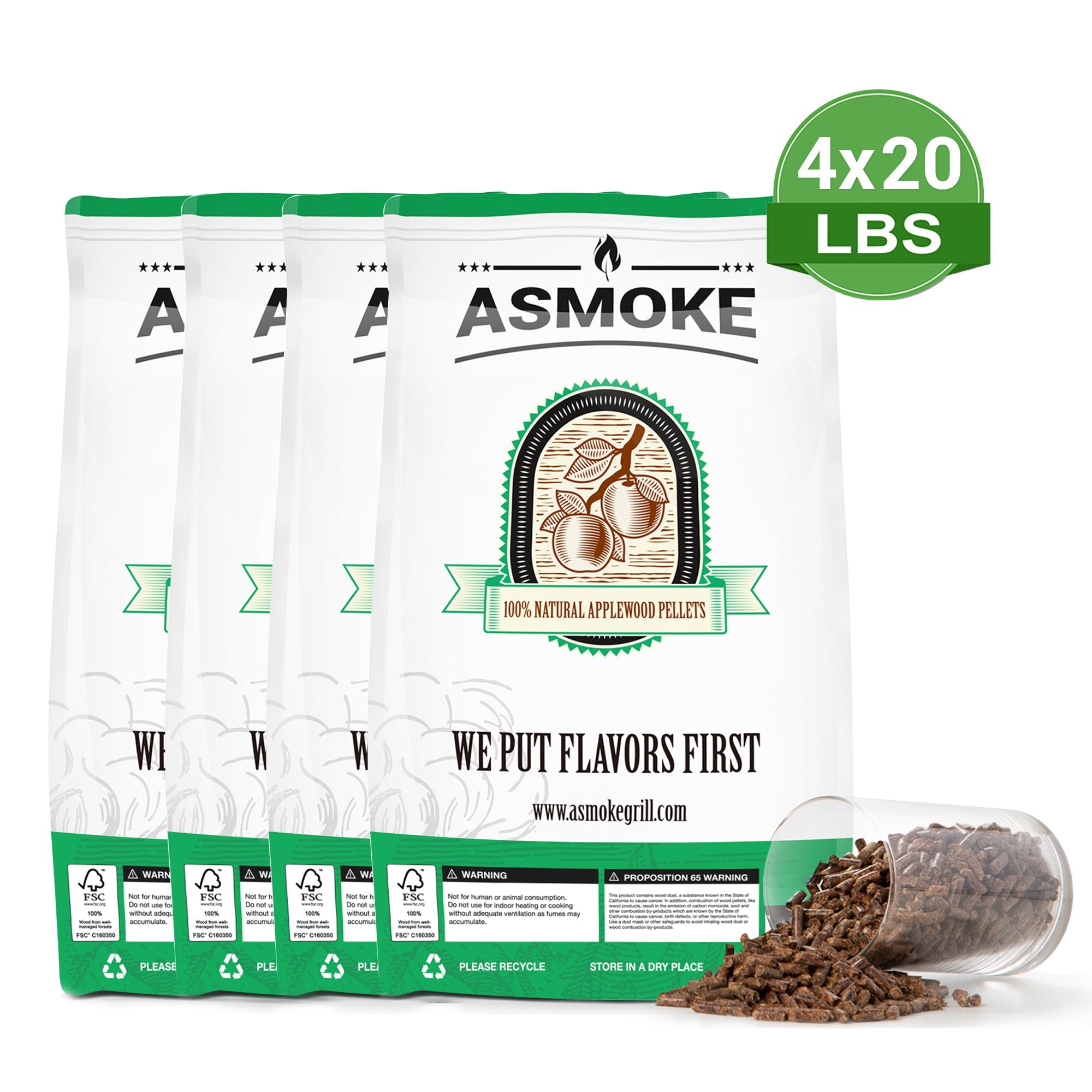 ASMOKE 80 LBS of 100% Pure Applewood Pellets