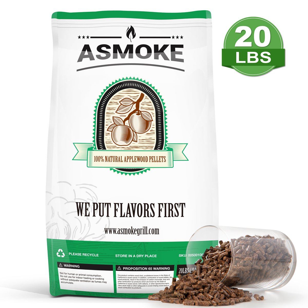 Asmoke 20 LBS of 100% Pure Applewood Pellets
